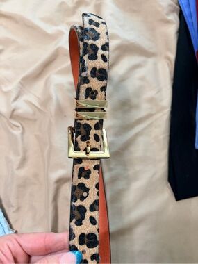 Leopard Print Women’s Belt with Gold Buckle